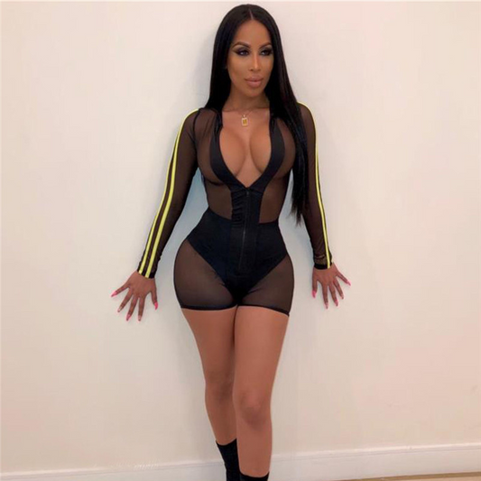 Bold Rush Striped Sheer Long-Sleeve Bodysuit  Castello Clothing Line   