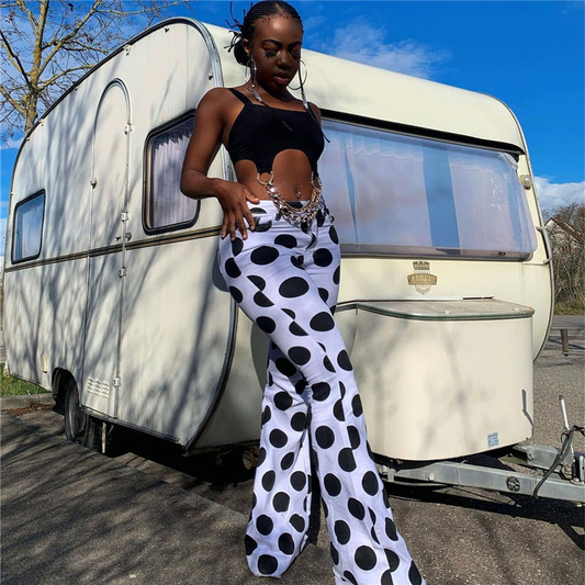Valentina High-Waisted Polka Dot Flared Pants Castello Clothing Line