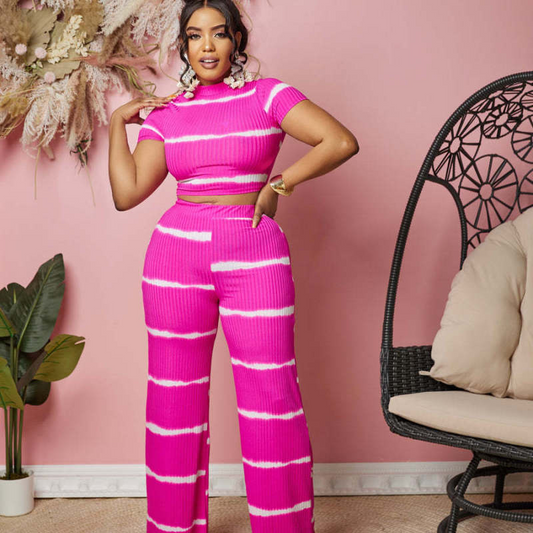 Tie Dye Crop Top and High Waist Pants Set  Castello Clothing Line   