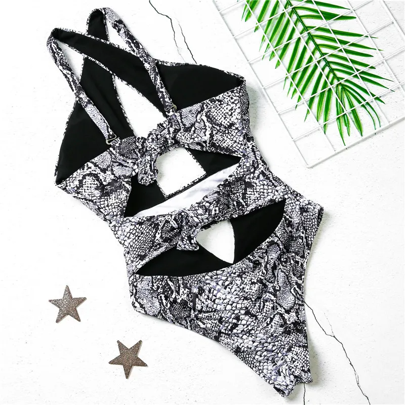 Python Print Halter Cut Out One Piece Swimsuit  Castello Clothing Line   