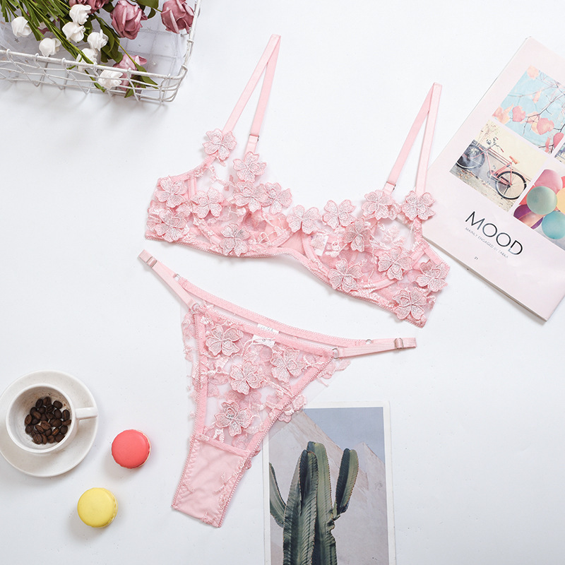 Sheer Lace Unlined Panty & Bra Set  Castello Clothing Line   