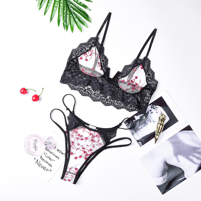 Sheer Lace V Neck Lingerie Set  Castello Clothing Line   