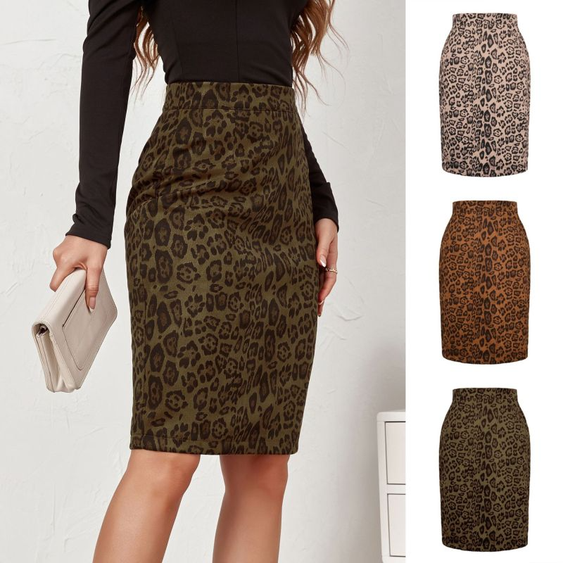 Suede Leopard Print High Waist Midi Skirt  Castello Clothing Line   