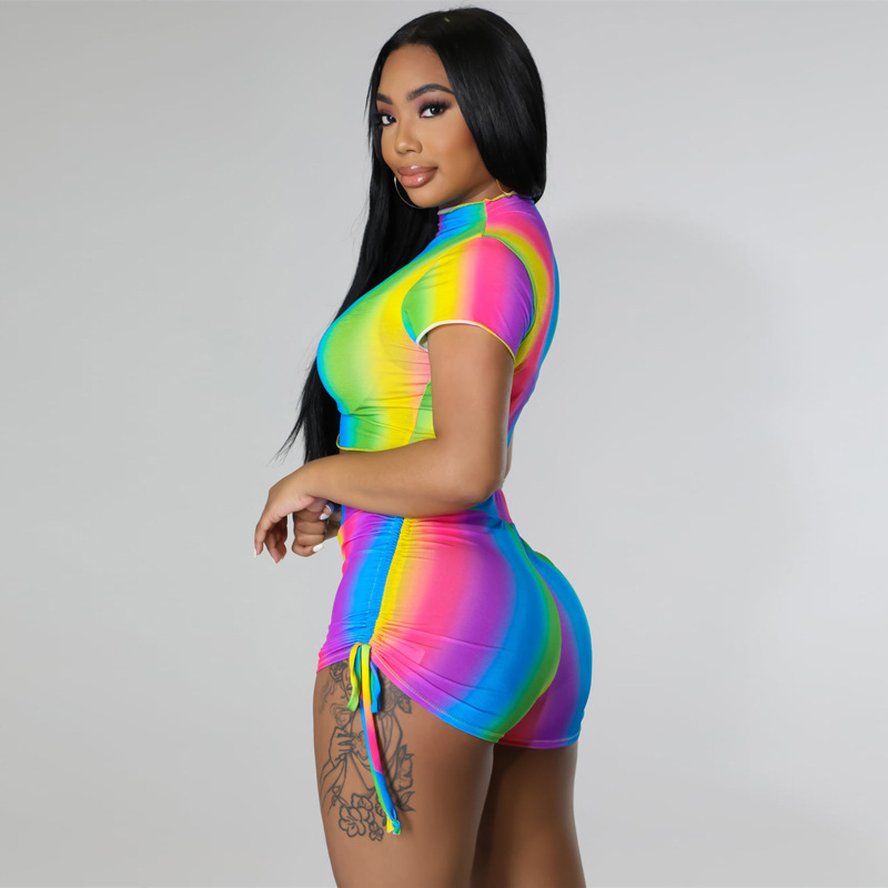 Zest High-Neck Ruched Crop Top & Side-Tie Shorts Set  Castello Clothing Line   