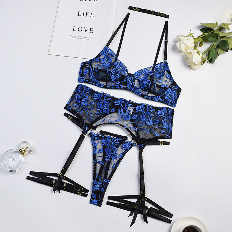 Sheer Floral Embroidered Lingerie Set  Castello Clothing Line   
