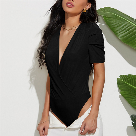 Cross the Line Wrap V-Neck Bodysuit  Castello Clothing Line   