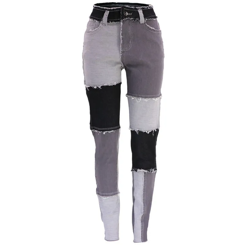 Raw Edge Color Block Skinny Jeans  Castello Clothing Line   