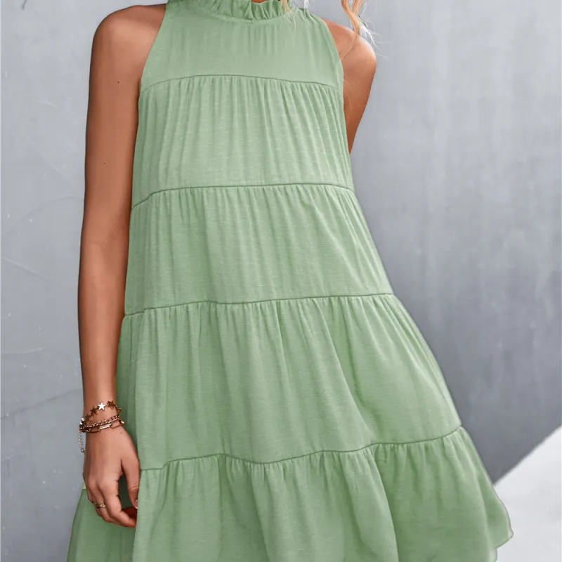 Sara Tiered Ruffle High-Neck Sleeveless Mini Dress Castello Clothing Line