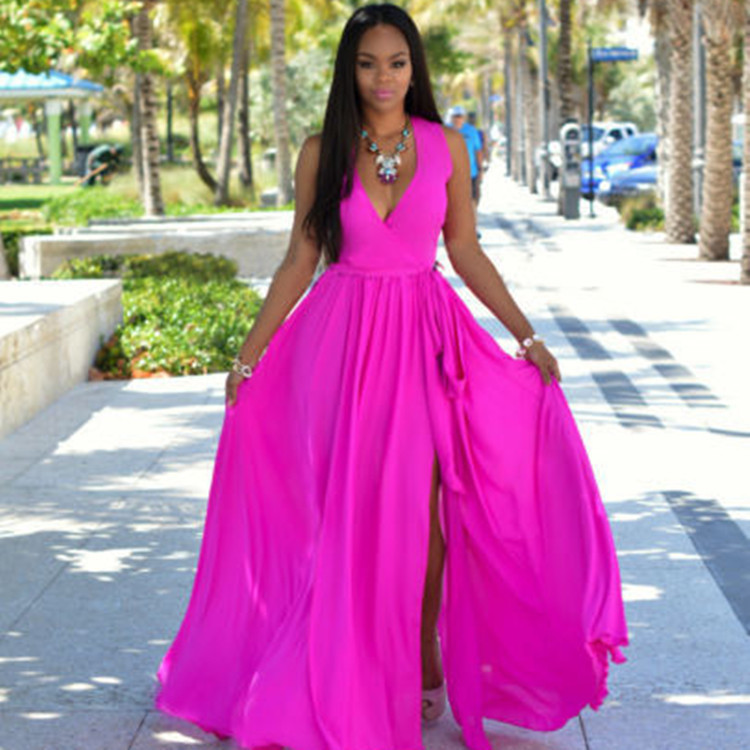Jolie V-Neck Sleeveless Slit Maxi Dress maxi dress Castello Clothing Line