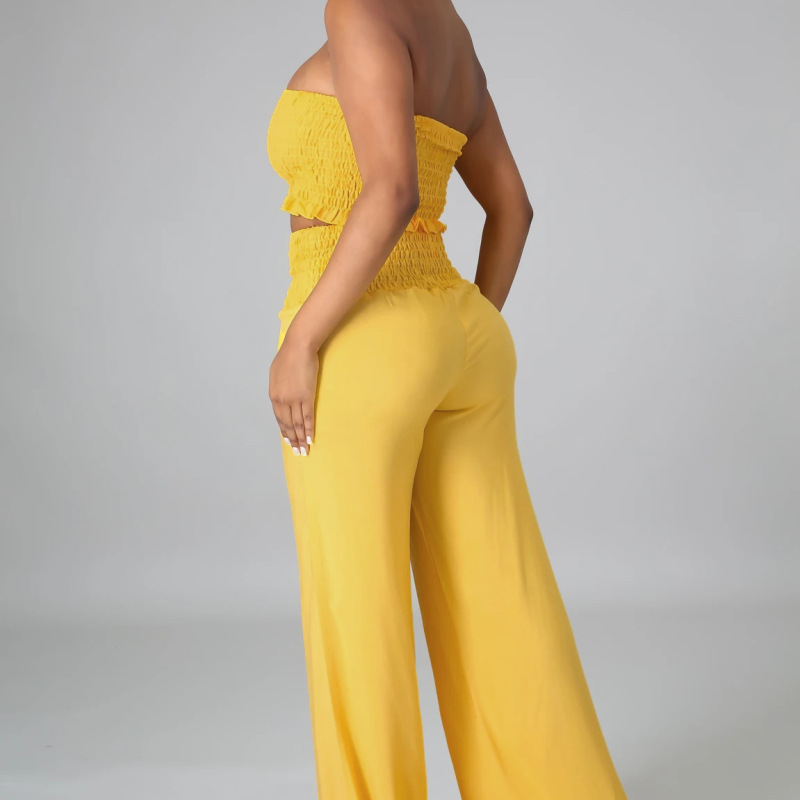 Smock Tube Top and Wide Leg Pants Set  Castello Clothing Line   