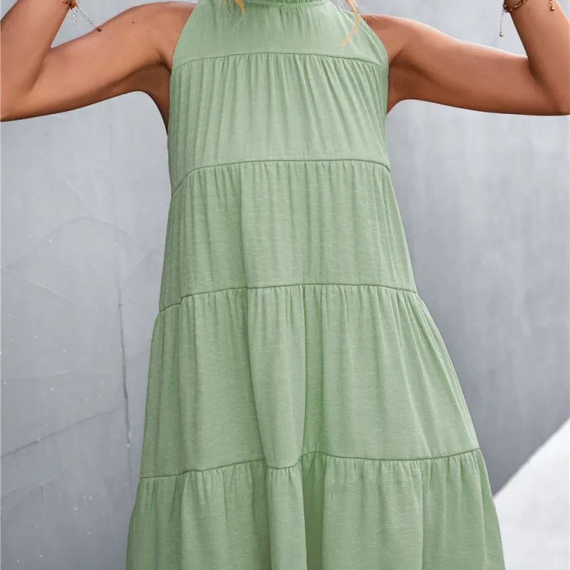 Sara Tiered Ruffle High-Neck Sleeveless Mini Dress Castello Clothing Line