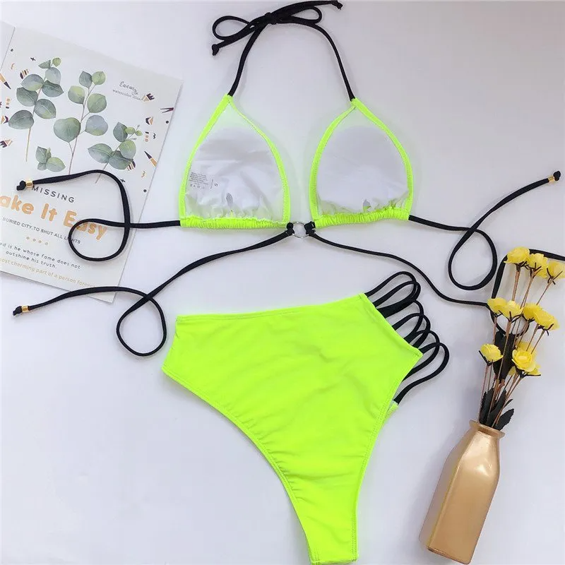 Elodie Strappy Cutout High Waist Bikini Set Bikini set Castello Clothing Line