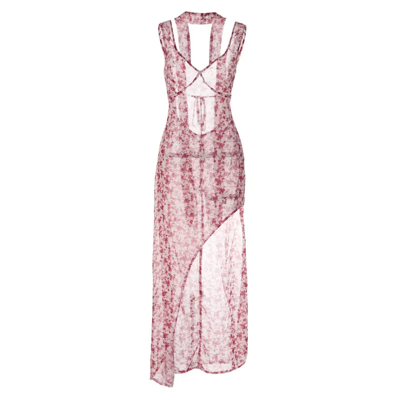 Elowen Floral High Slit Backless Asymmetrical Maxi Dress maxi dress Castello Clothing Line