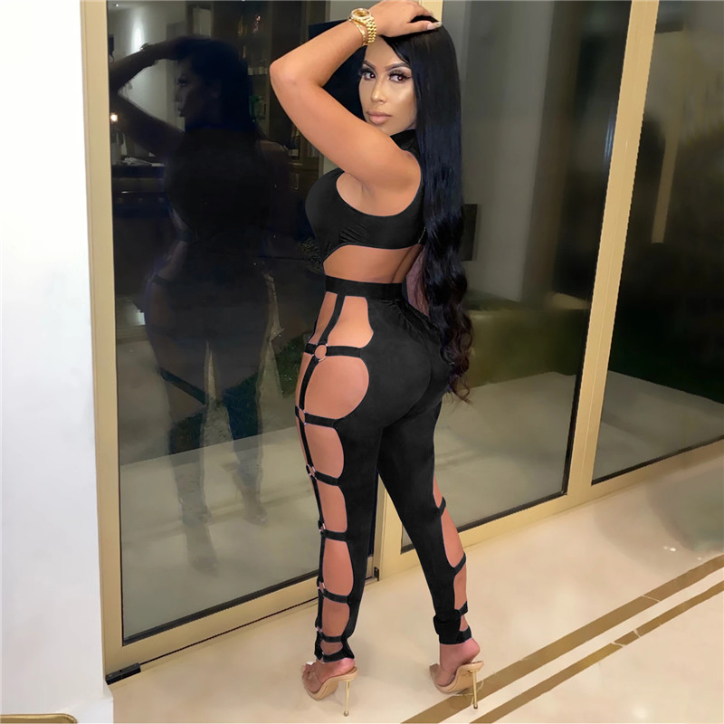 Danica Sleeveless Open Back Strappy Cutout Bodycon Jumpsuit women jumpsuits Castello Clothing Line